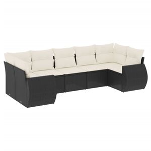 vidaXL 7 Piece Garden Sofa Set with Cushions Black Poly Rattan