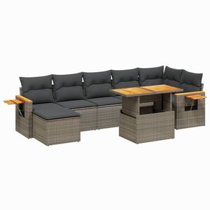 vidaXL 8 Piece Garden Sofa Set with Cushions Grey Poly Rattan