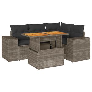 vidaXL 5 Piece Garden Sofa Set with Cushions Grey Poly Rattan