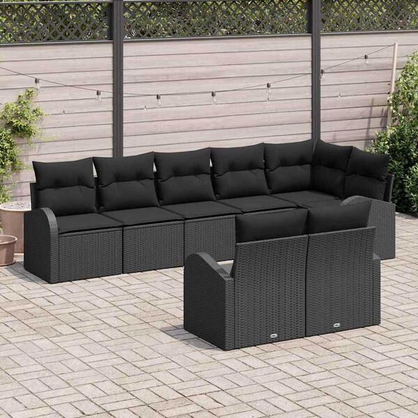 vidaXL Garden Sofa Set with Cushion 8 pcs Black Poly Rattan