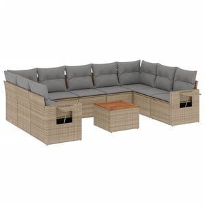 vidaXL 10 Piece Garden Sofa Set with Cushions Beige Poly Rattan