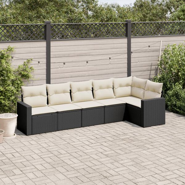 vidaXL 6 Piece Garden Sofa Set with Cushions Black Poly Rattan