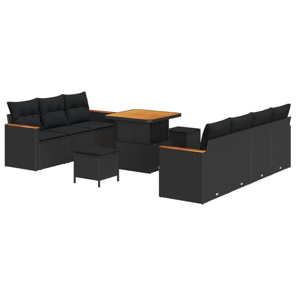 vidaXL Garden Sofa Set 10 pcs Black Poly Rattan