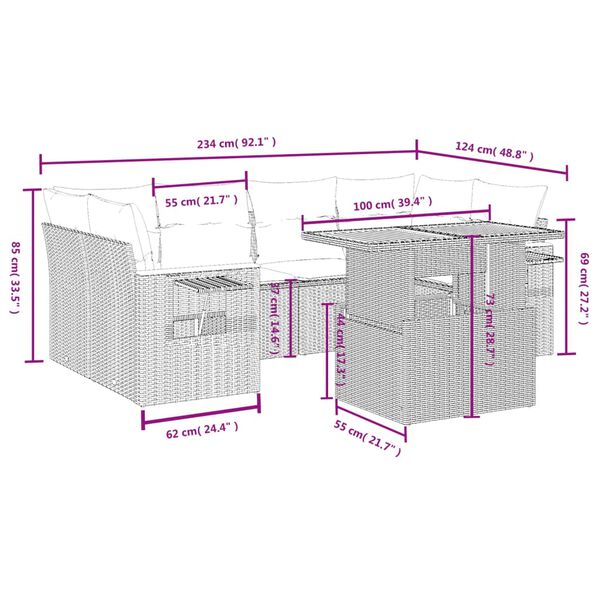 vidaXL 7 Piece Garden Sofa Set with Cushions Black Poly Rattan