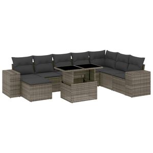 vidaXL 9 Piece Garden Sofa Set with Cushions Grey Poly Rattan