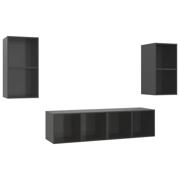 vidaXL Wall-mounted TV Cabinets 4 pcs High Gloss Grey Engineered Wood