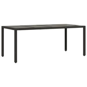 vidaXL Garden Table with Glass Top Black 190x90x75 cm Poly Rattan