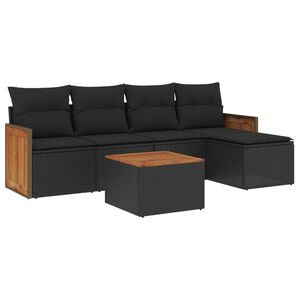 vidaXL 6 Piece Garden Sofa Set with Cushions Black Poly Rattan