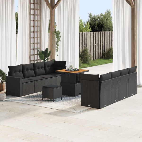vidaXL Garden Sofa Set with Cushion with Storage Manual 11 pcs Black