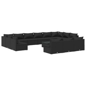 vidaXL 14 Piece Garden Lounge Set with Cushions Black Poly Rattan