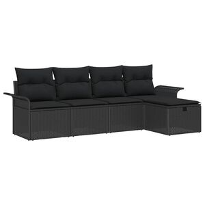 vidaXL Garden Sofa Set with Cushion 5 pcs Black Poly rattan
