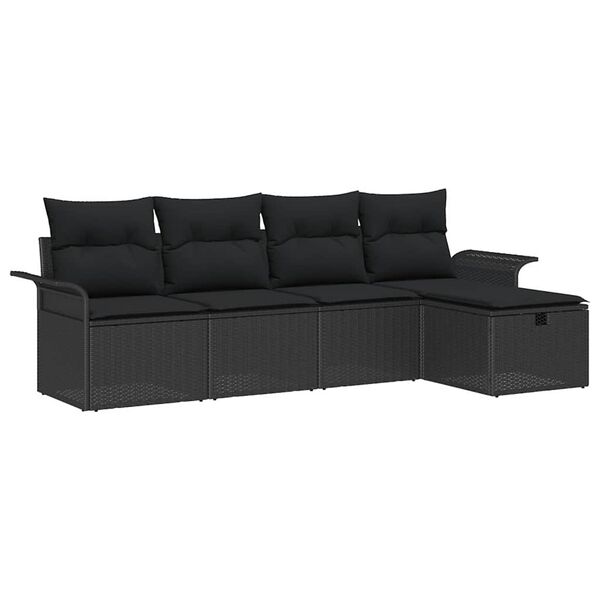 vidaXL Garden Sofa Set with Cushion 5 pcs Black Poly rattan
