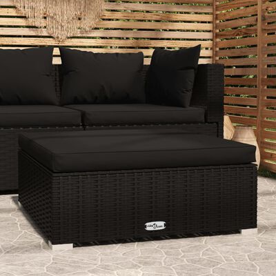 vidaXL Garden Footrest with Cushion Black 70x70x30 cm Poly Rattan