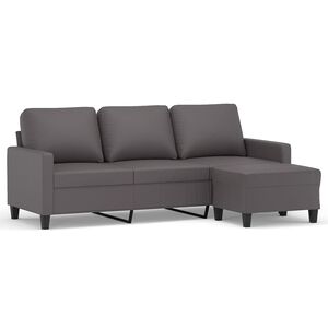 vidaXL 3-Seater Sofa with Footstool Grey 180 cm Faux Leather