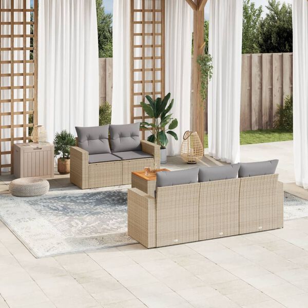 vidaXL 6 Piece Garden Sofa Set with Cushions Mix Beige Poly Rattan