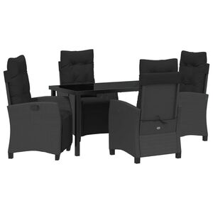 vidaXL Garden Dining Set with Cushion 5 pcs Black Poly Rattan