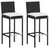 vidaXL Garden Bar Stools with Cushions 2 pcs Black Poly Rattan