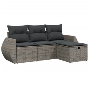 vidaXL 4 Piece Garden Sofa Set with Cushions Grey Poly Rattan