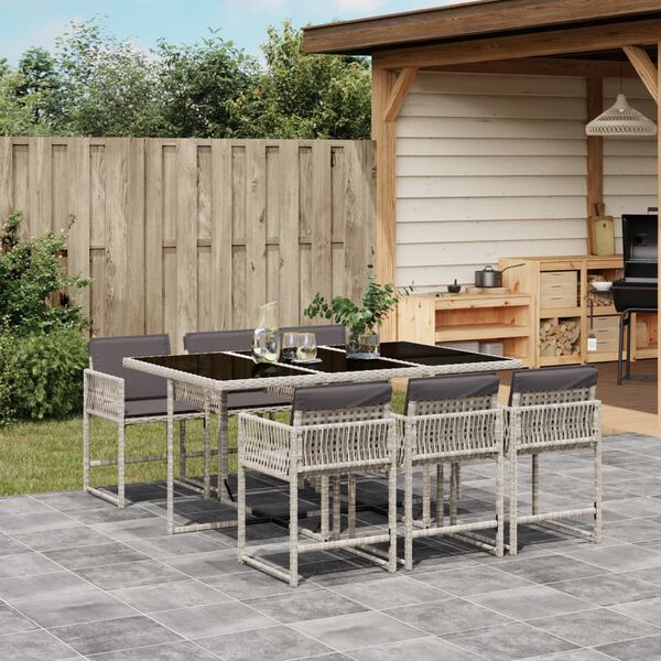 vidaXL 7 Piece Garden Dining Set with Cushions Light Grey Poly Rattan
