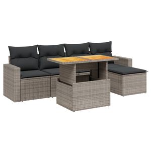 vidaXL 6 Piece Garden Sofa Set with Cushions Grey Poly Rattan