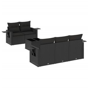vidaXL 6 Piece Garden Sofa Set with Cushions Black Poly Rattan