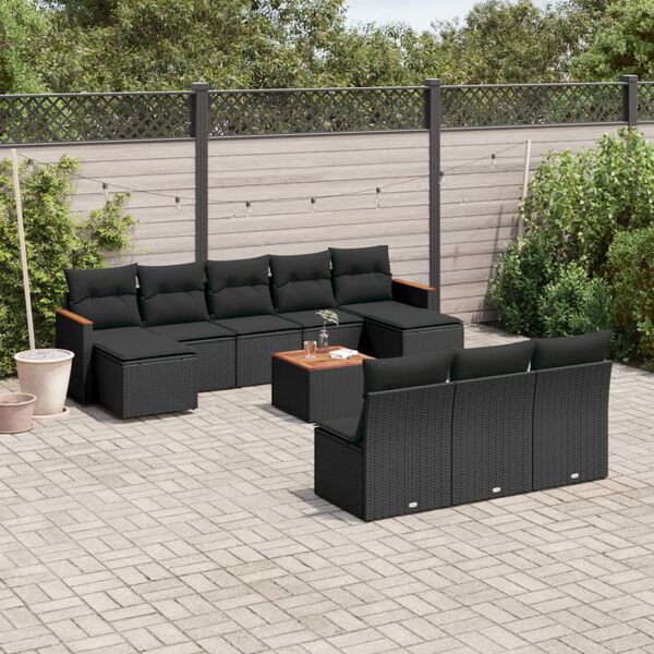 vidaXL 11 Piece Garden Sofa Set with Cushions Black Poly Rattan