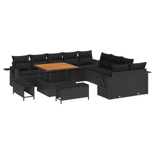 vidaXL Garden Sofa Set Height-Adjustable 13 pcs Black Poly Rattan