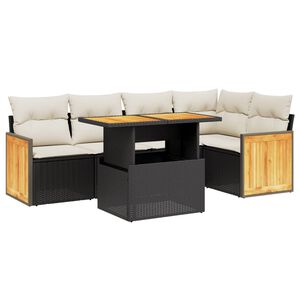 vidaXL 6 Piece Garden Sofa Set with Cushions Black Poly Rattan