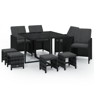 vidaXL 9 Piece Garden Dining Set with Cushions Poly Rattan Black