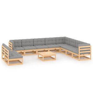 vidaXL 11 Piece Garden Lounge Set with Cushions Solid Pinewood