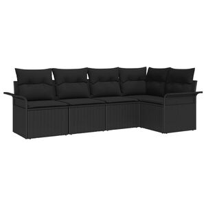vidaXL Garden Sofa Set with Cushion Manual 5 pcs Black Poly Rattan