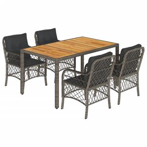 vidaXL 5 Piece Garden Dining Set with Cushions Grey Poly Rattan