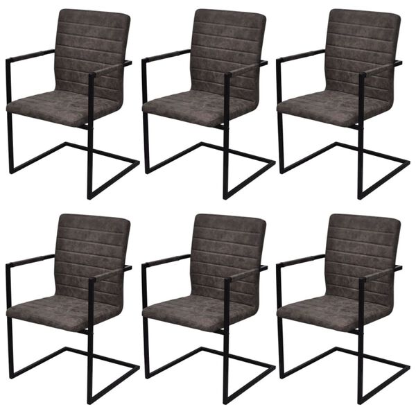 vidaXL Cantilever Dining Chairs 6 pcs Dark Brown Faux Leather