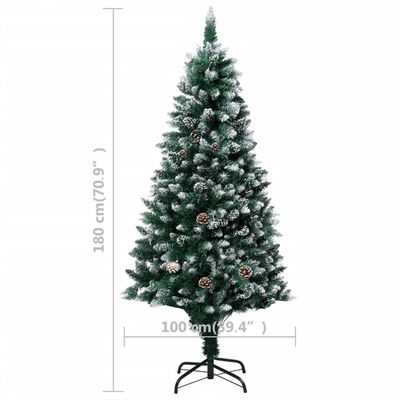 vidaXL Artificial Christmas Tree LEDs&Pine Cones&White Snow 180 cm