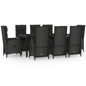 vidaXL 9 Piece Garden Dining Set with Cushions Black Poly Rattan