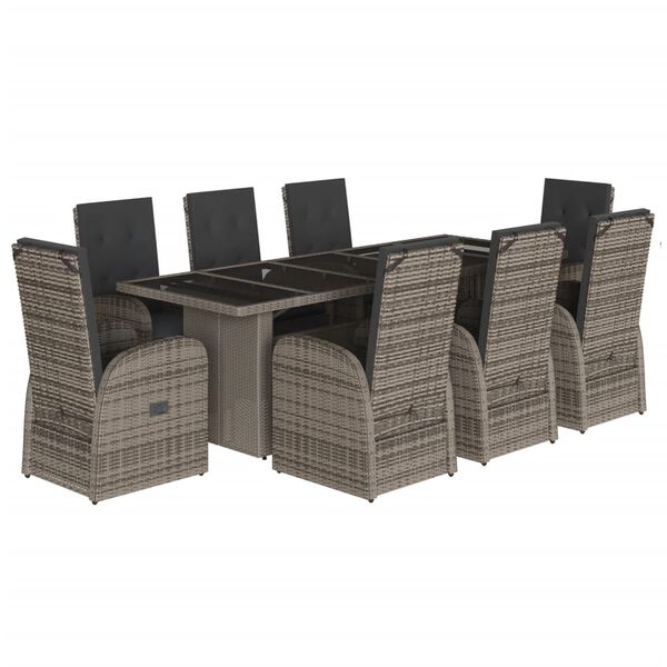 vidaXL 9 Piece Garden Dining Set with Cushions Grey Poly Rattan