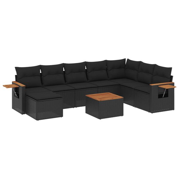 vidaXL 9 Piece Garden Sofa Set with Cushions Black Poly Rattan