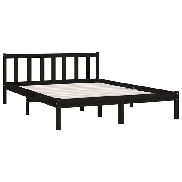 vidaXL Bed Frame without Mattress Black Solid Wood Double