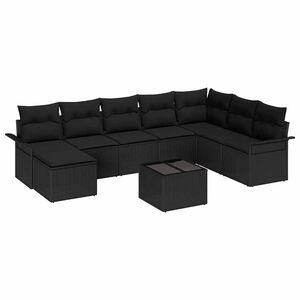vidaXL Garden Sofa Set with Cushion 9 pcs Black Poly Rattan