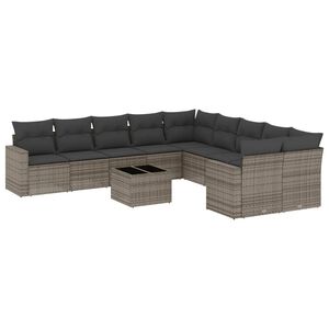 vidaXL 11 Piece Garden Sofa Set with Cushions Grey Poly Rattan