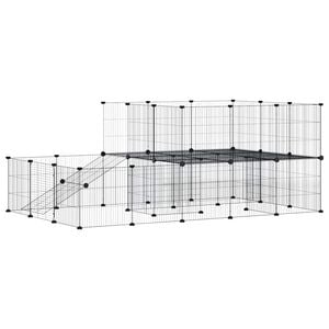 vidaXL 44-Panel Pet Cage with Door Black 175x105x70 cm Steel
