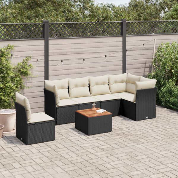vidaXL 7 Piece Garden Sofa Set with Cushions Black Poly Rattan