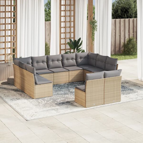 vidaXL 11 Piece Garden Sofa Set with Cushions Beige Poly Rattan