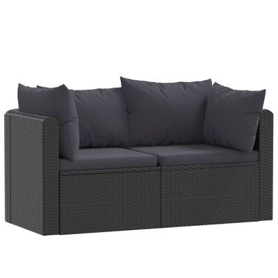 vidaXL 2 Piece Garden Sofa Set with Cushions Poly Rattan Black