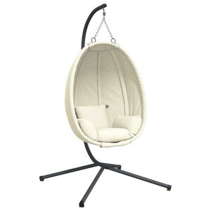 vidaXL Hanging Egg Chair with Stand Beige Fabric and Steel