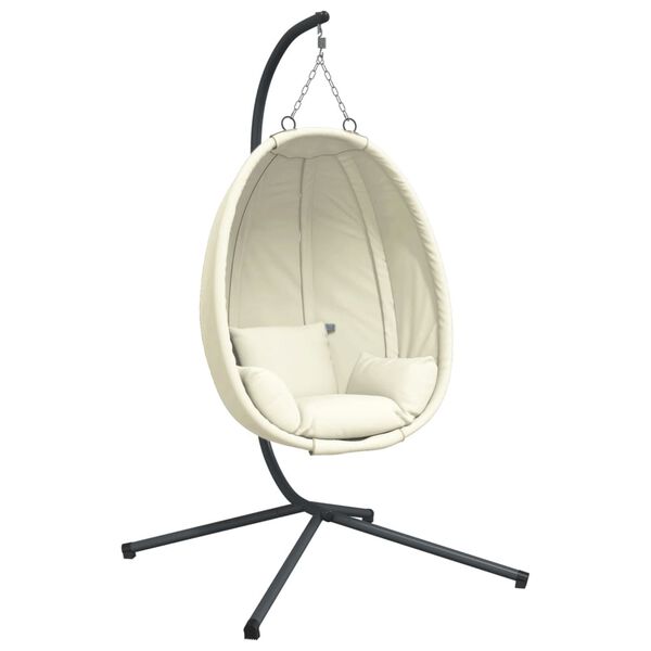 vidaXL Hanging Egg Chair with Stand Beige Fabric and Steel