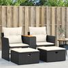 vidaXL Garden Sofa 2-Seater with Stools Black Poly Rattan
