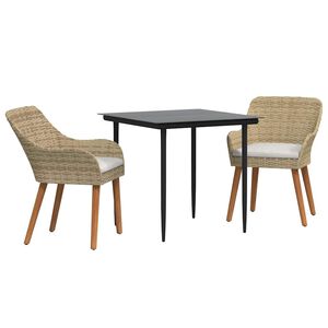 vidaXL Garden Dining Set with Cushion 3 pcs Beige Poly Rattan