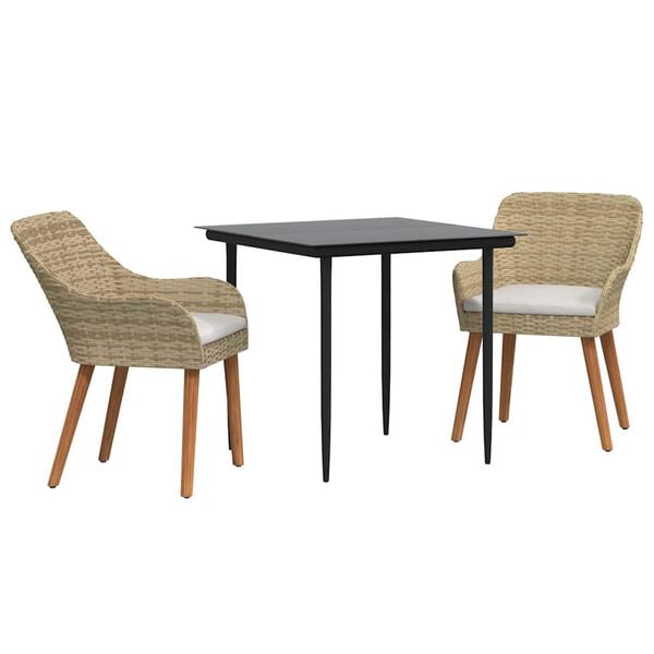 vidaXL Garden Dining Set with Cushion 3 pcs Beige Poly Rattan