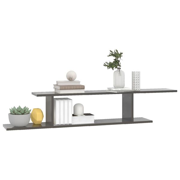 vidaXL Wall-Mounted TV Shelf High Gloss Grey 125x18x23 cm Engineered Wood